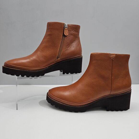 NEW Gentle Souls Mona Ankle Bootie Womens 9.5 Cognac Brown Leather Wedge Comfort - Picture 2 of 14